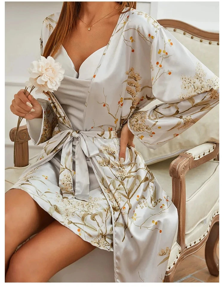 Satin Chemise Robe Loungewear Set